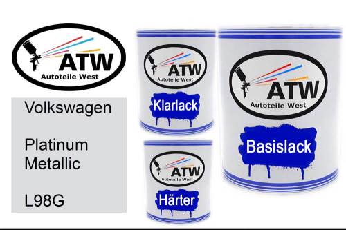 Volkswagen, Platinum Metallic, L98G: 1L Lackdose + 1L Klarlack + 500ml Härter - Set, von ATW Autoteile West.